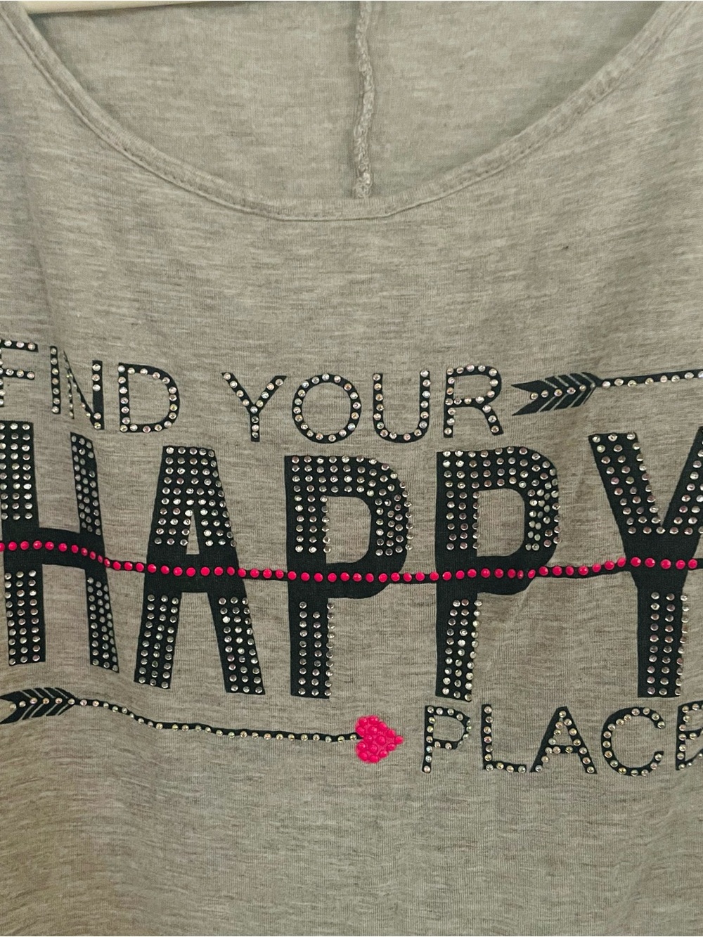 Women's Gray Embellished Graphic Crop Top with Pink Accent